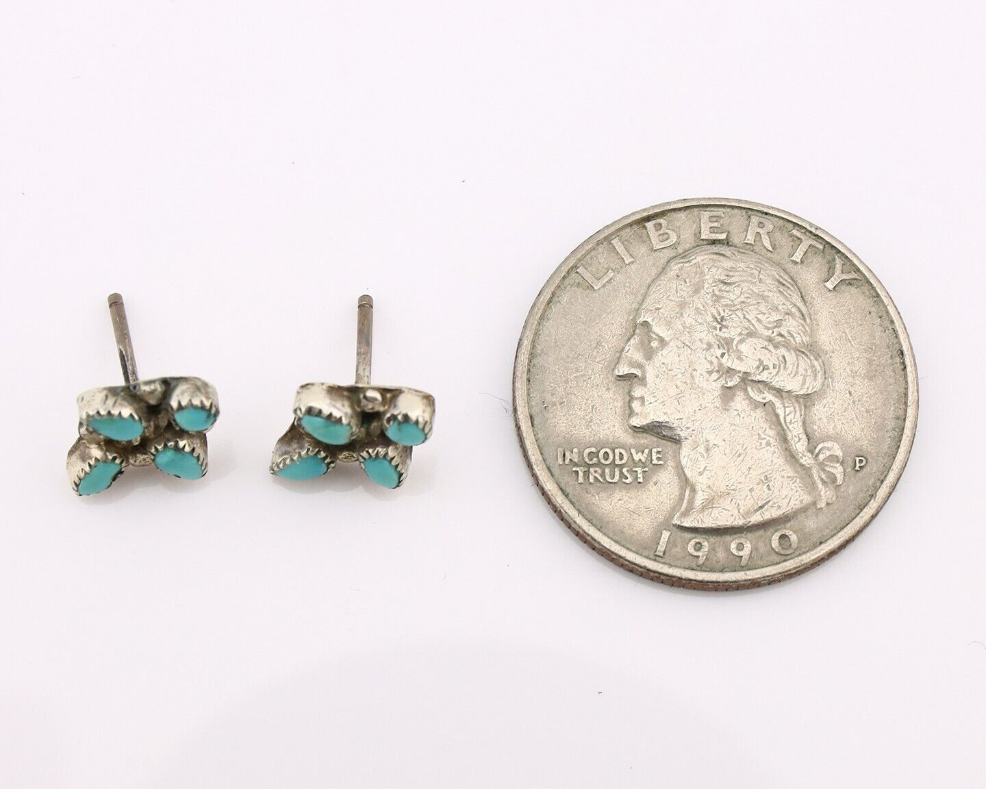 Zuni Earrings 925 Silver Sleeping Beauty Turquoise Native American Artist C.80's