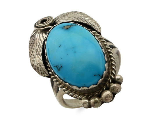 Navajo Ring 925 Silver Natural Morenci Turquoise Artist Signed Justin Morris C80