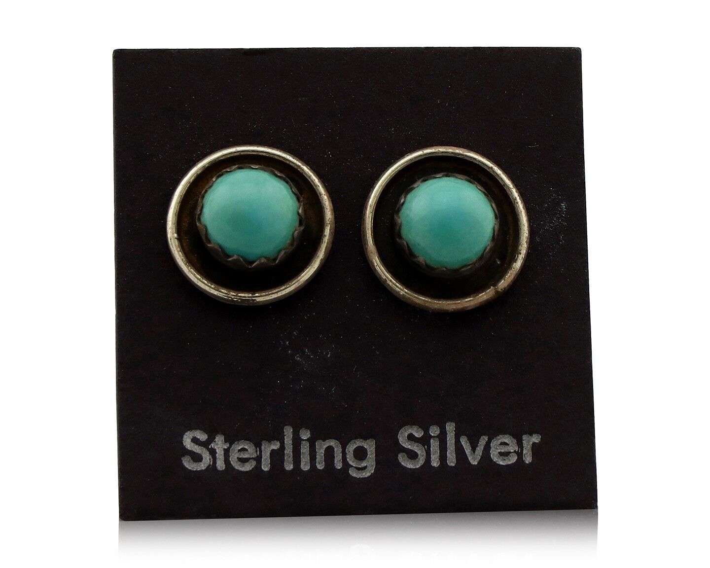 Zuni Earrings 925 Silver Sleeping Beauty Turquoise Native American Artist C.80's