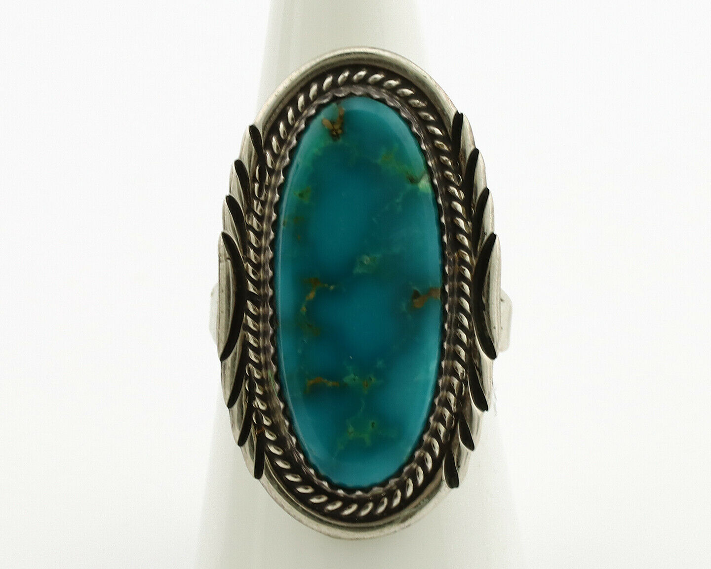 Navajo Ring .925 Silver Blue Turquoise Artist Signed M Begay C.1980's