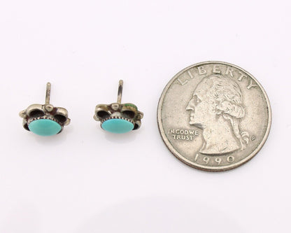 Zuni Earrings 925 Silver Sleeping Beauty Turquoise Native American Artist C.80's