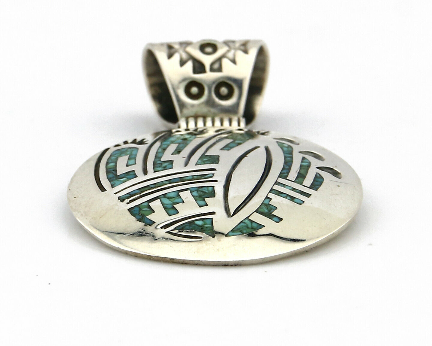 Navajo Inlaid Pendant .925 Silver Signed Artist Stanley Bain C.80's