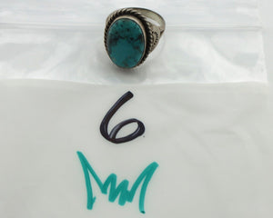 Navajo Ring .925 Silver Natural Blue Turquoise Native Artist Signed C.80's