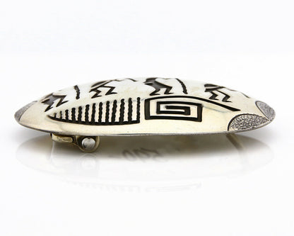 Navajo Sand Cast Belt Buckle .925 Silver Hand Stamed Native American C.80's