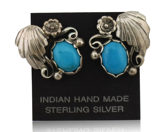 Navajo Earrings 925 Silver Sleeping Beauty Turquoise Native American C.80's