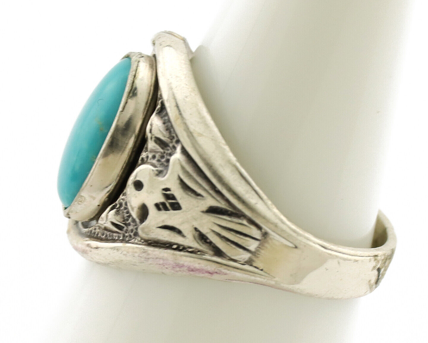 Navajo Ring 925 Silver Blue Gem Turquoise Native Artist Signed C.80's