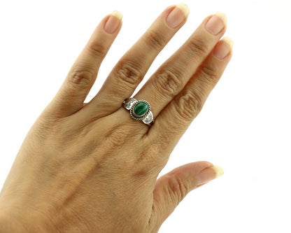 Navajo Ring 925 Silver Natural Mined Malachite Native American Artist C.80's