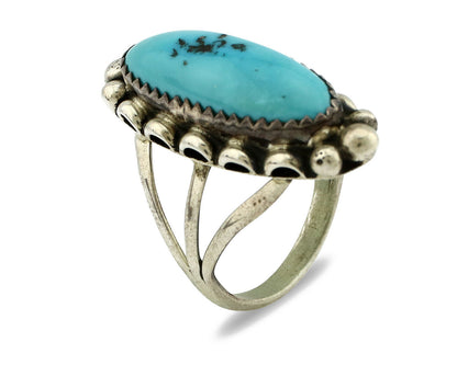 Navajo Ring .925 Silver Natural Blue Turquoise Artist Signed SC C.80's