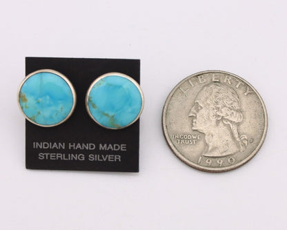 Navajo Earrings 925 Silver Natural Kingman Turquoise Artist Signed JM C.90's
