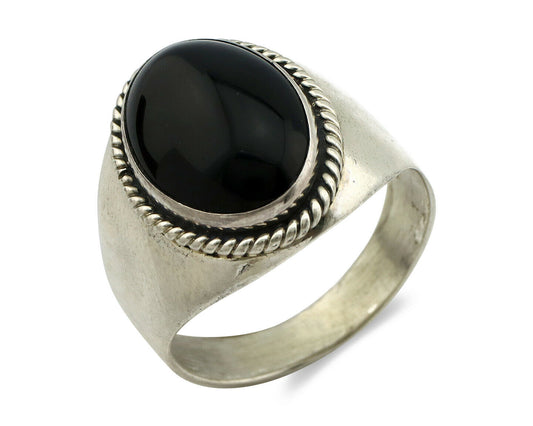 Navajo Ring .925 Silver Handmade Black Onyx Native American Artist C.80's