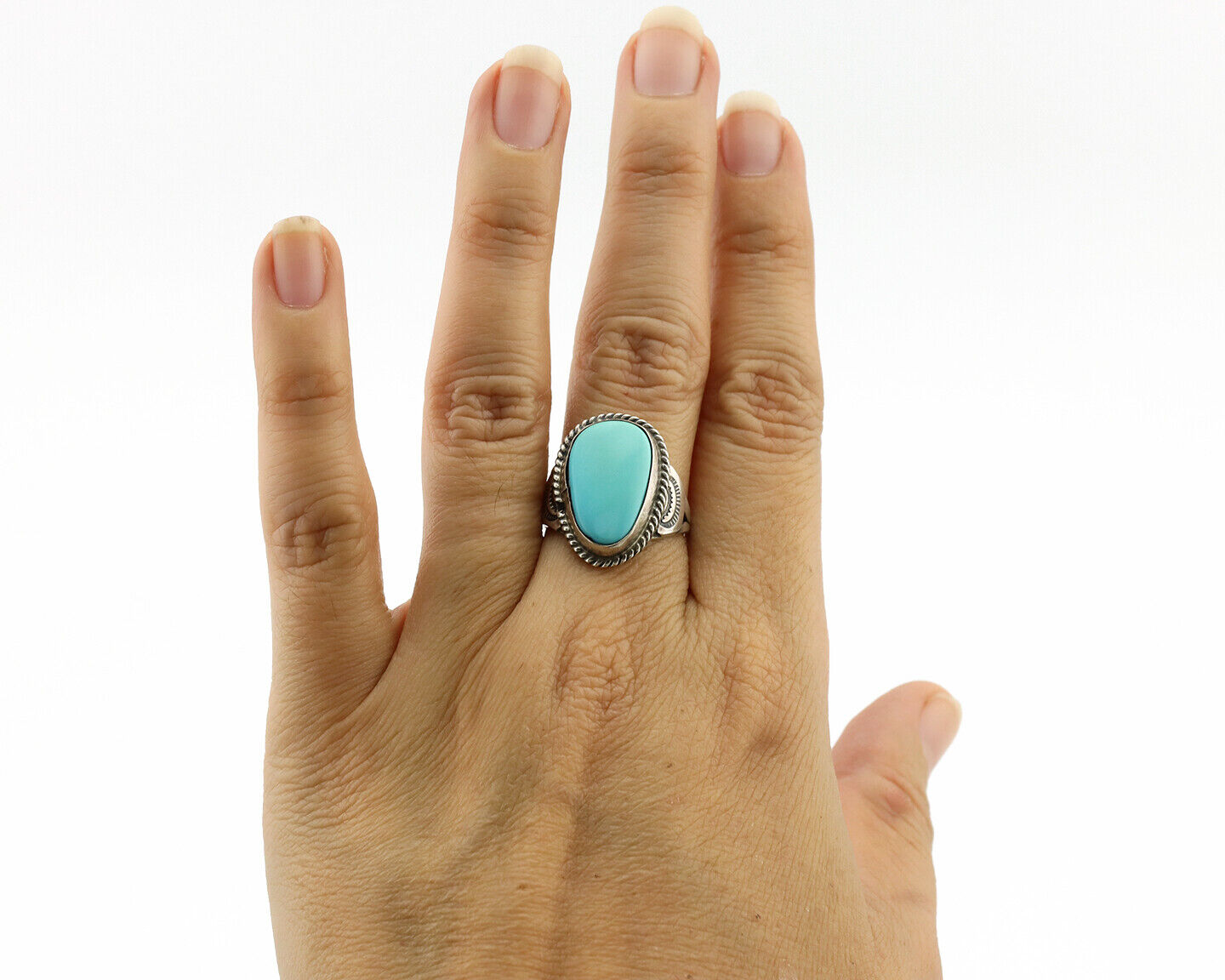 Navajo Ring .925 Silver Blue Turquoise Native American Artist C.1980s