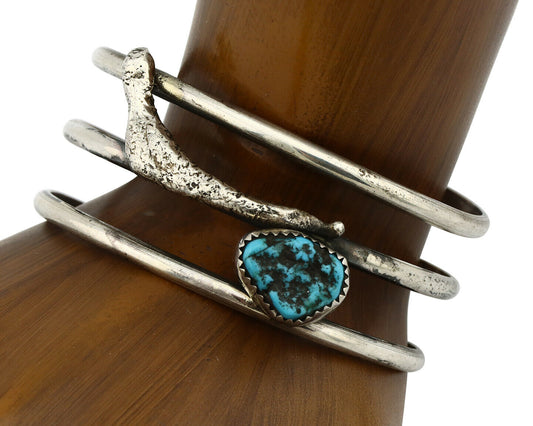 Navajo Bracelet .925 Silver Blue Turquoise Artist Signed JC 80's