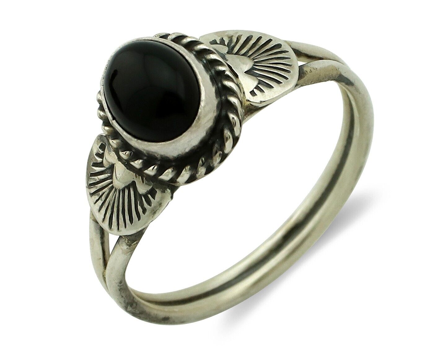 Navajo Ring 925 Silver Natural Mined Black Onyx Native American Artist C.80's