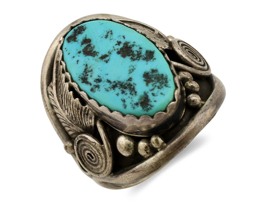 Navajo Ring .925 Silver Sleeping Beauty Turquoise Artist Signed Begay C.1980's