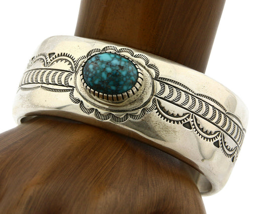 Navajo Bracelet .925 Silver Lone Mtn Turquoise Signed Peace Pipe C.80's