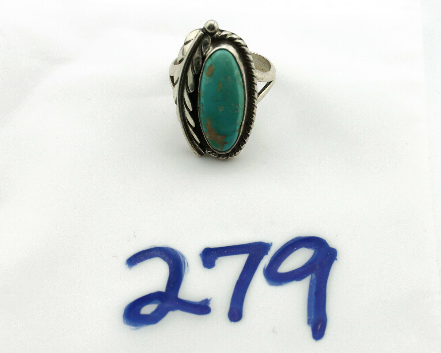 Navajo Ring .925 Silver Morenci Turquoise Signed Artist Apache C.80's