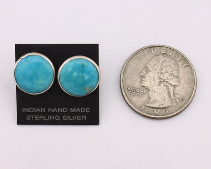 Navajo Earrings 925 Silver Natural Kingman Turquoise Artist Signed JM C.90's