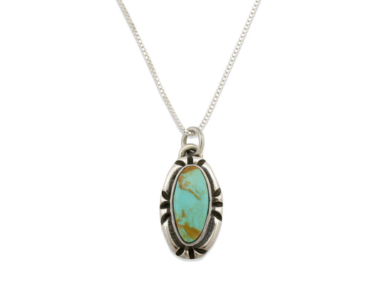 Navajo Necklace .925 Silver Arizona Turquoise Signed Gecko C.1980's