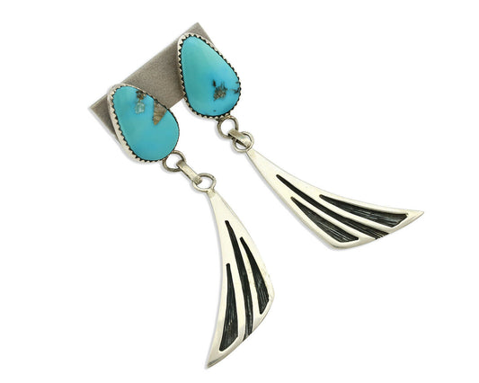 Navajo Earrings .925 Silver Natural Turquoise Native American Artist C.80's