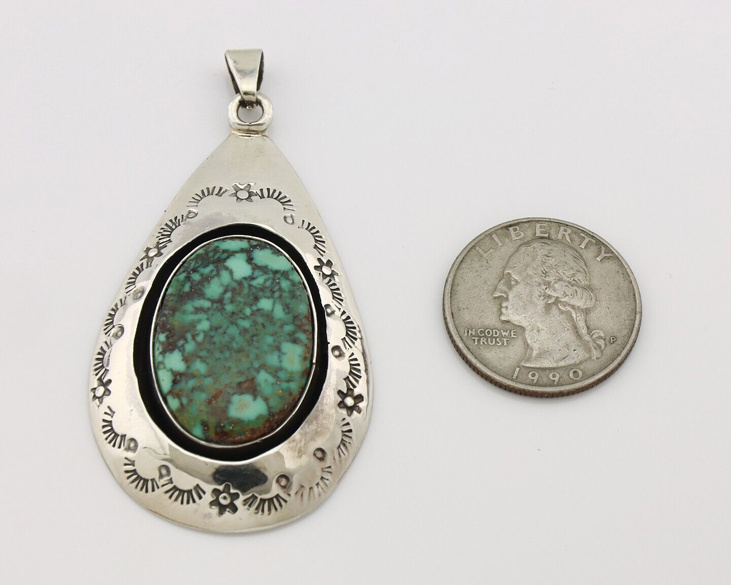 Navajo Pendant 925 Silver Spiderweb Turquoise Artist Signed C Montoya C.80's