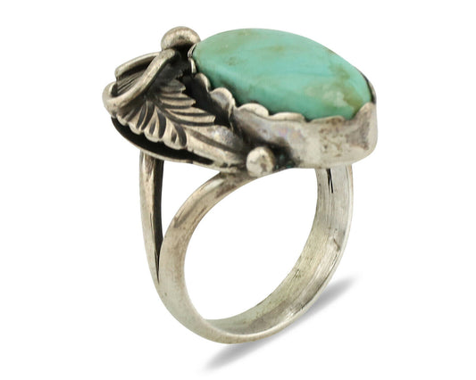 Navajo Ring .925 Silver Kingman Turquoise Native American Signed C.80's