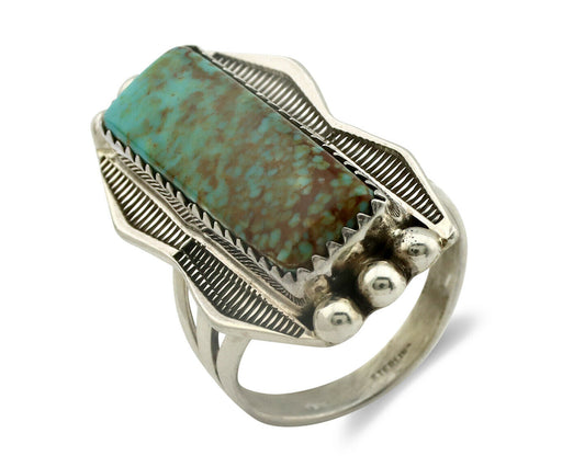 Navajo Ring .925 Silver Natural Aqua Turquoise Signed Apache C.80's