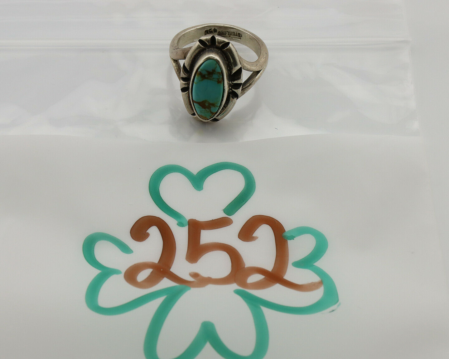 Navajo Ring .925 Silver Kingman Turquoise Artist Signed Gecko C.90's