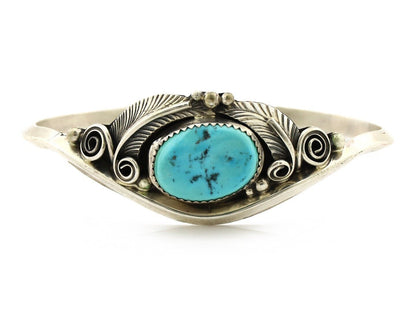 Navajo Cuff Bracelet 925 Silver Blue Turquoise Artist Signed Justin Morris C80s
