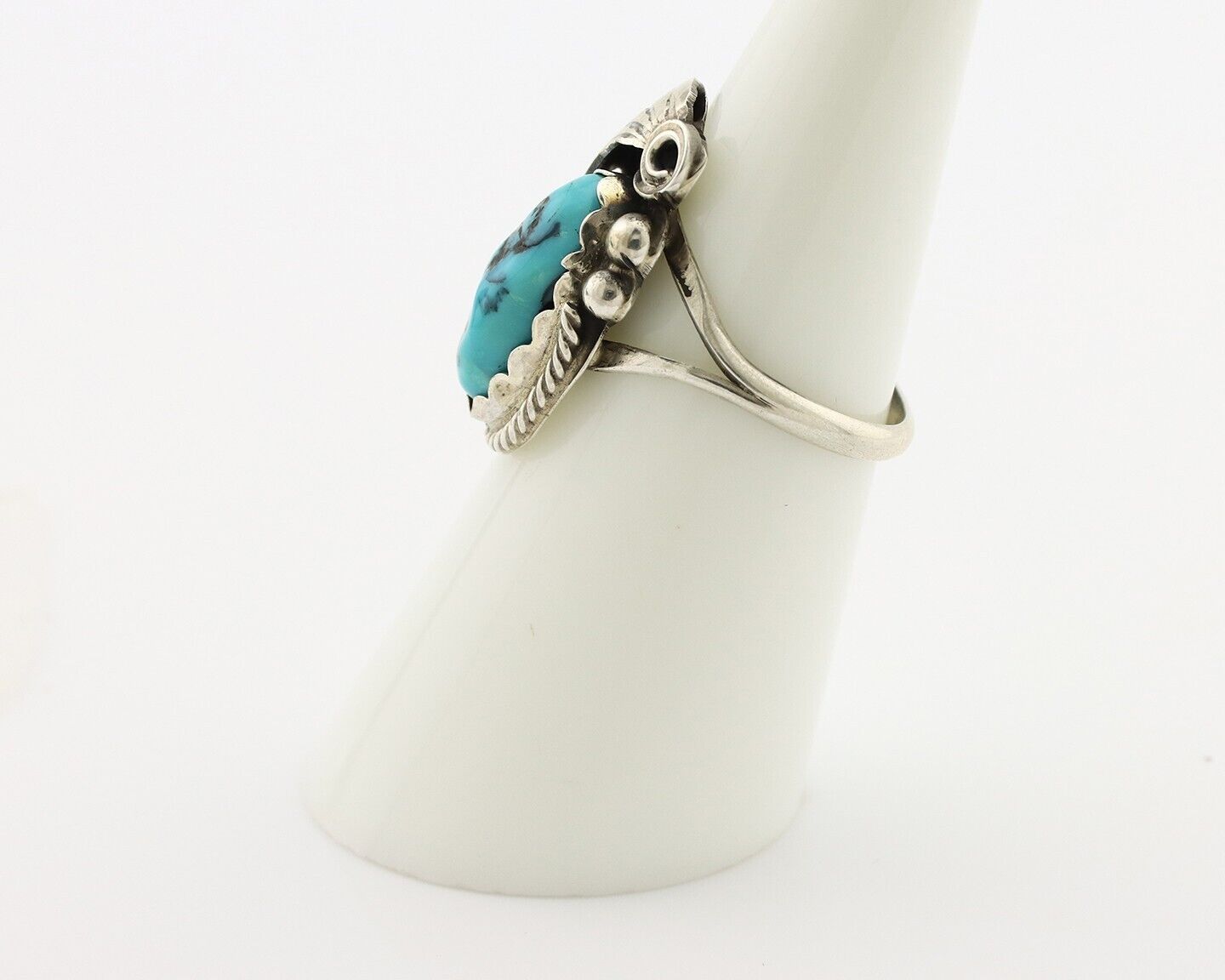 Navajo Inlaid Ring 925 Silver Blue Turquoise Artist Signed Justin Morris C.80s