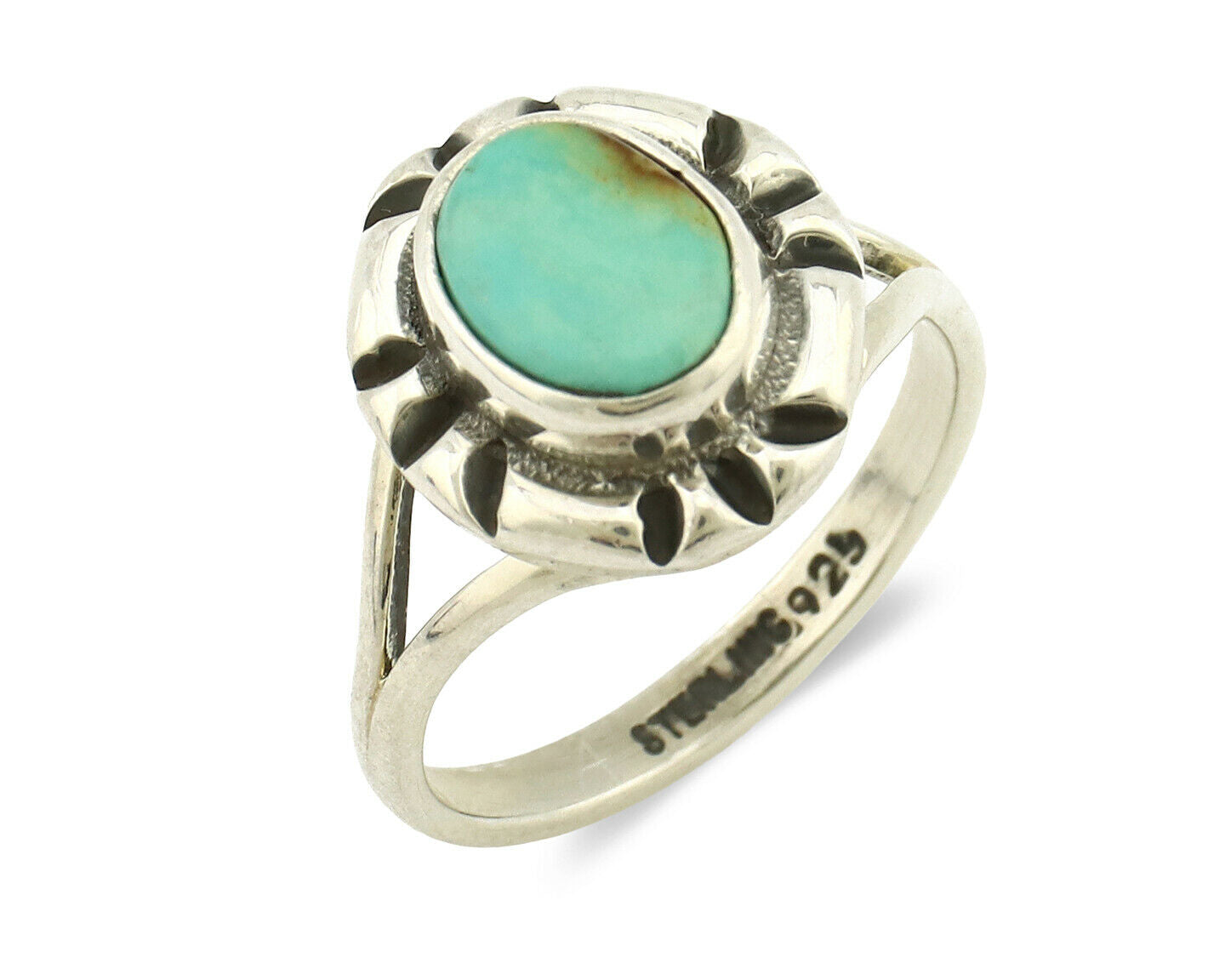 Navajo Ring .925 Silver Kingman Turquoise Artist Signed Gecko C.90's