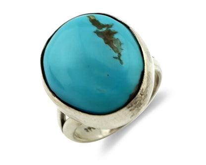 Navajo Ring .925 Silver Natural Blue Turquoise Signed Apache C.80's