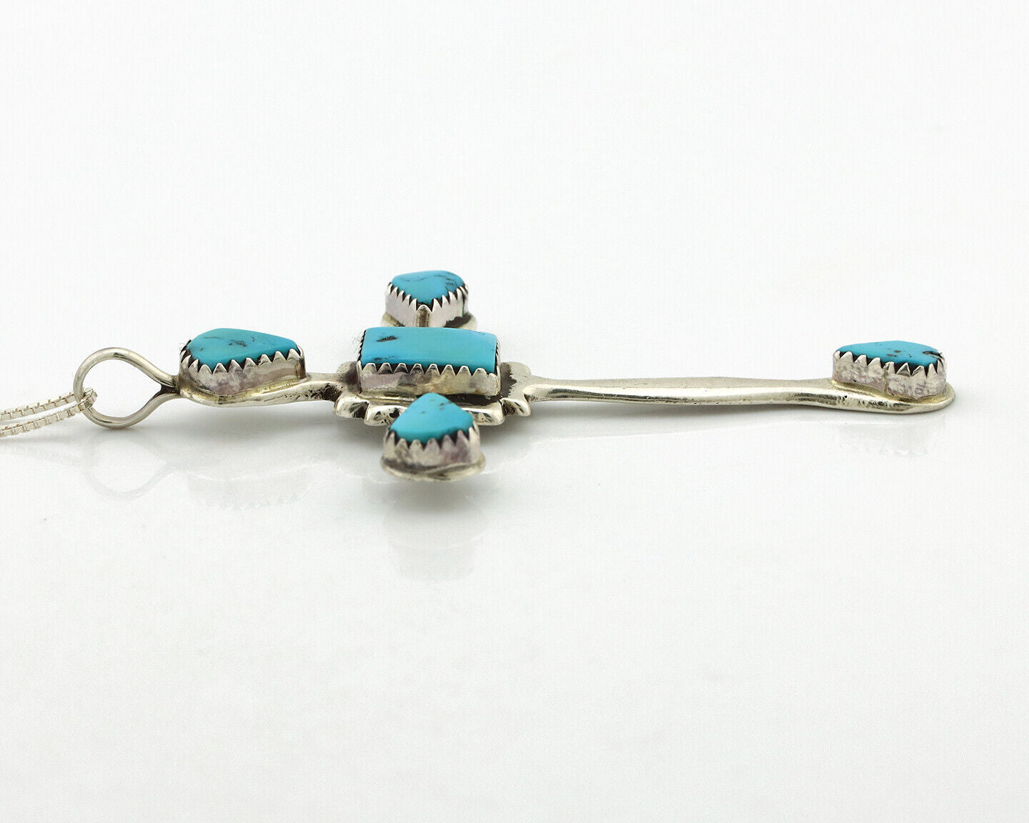 Navajo Cross Necklace 925 Silver Sleeping Beauty Turquoise Native Artist C.80's