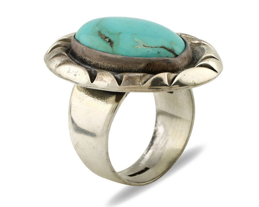 Navajo Ring 925 Silver Natural Blue Turquoise Native Artist Signed C Montoya C80