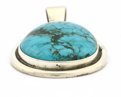 Navajo Pendant .925 Silver Turquoise Mountain Signed Native C.80's