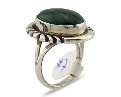 Navajo Ring 925 Silver Malachite Hand Stamped Signed NAKAI C.80's