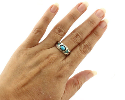 Navajo Handmade Ring 925 Silver Blue Turquoise & Coral Native American C.80's