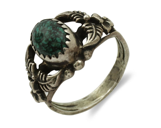 Navajo Ring .925 Silver Spiderweb Turquoise Native American Artist C.1980's