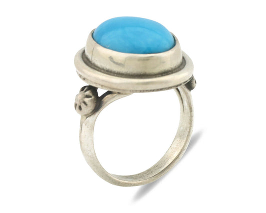 Navajo Ring .925 Silver Natural Blue Turquoise Native American Artist C.1980's