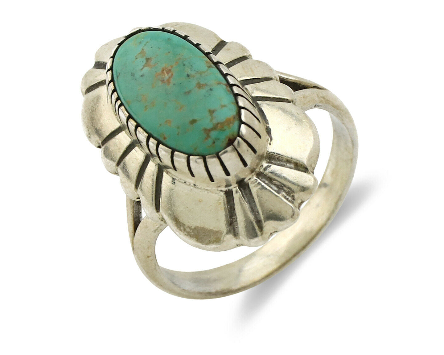 Navajo Ring .925 Silver Green Turquoise Artist Signed M Montoya C.80's