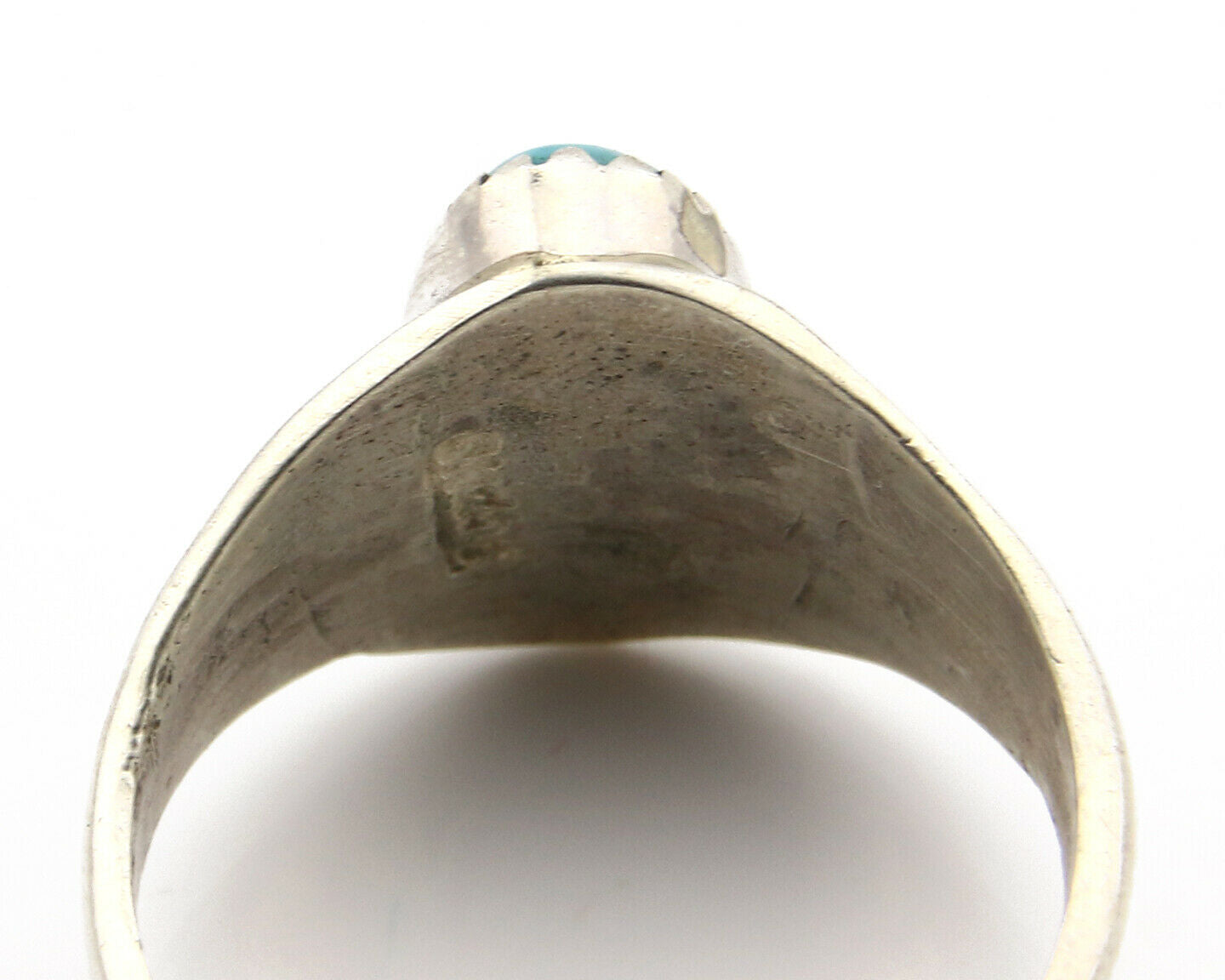 Zuni Ring .925 Silver Kingman Turquoise Hand Stamped Native American C.80's