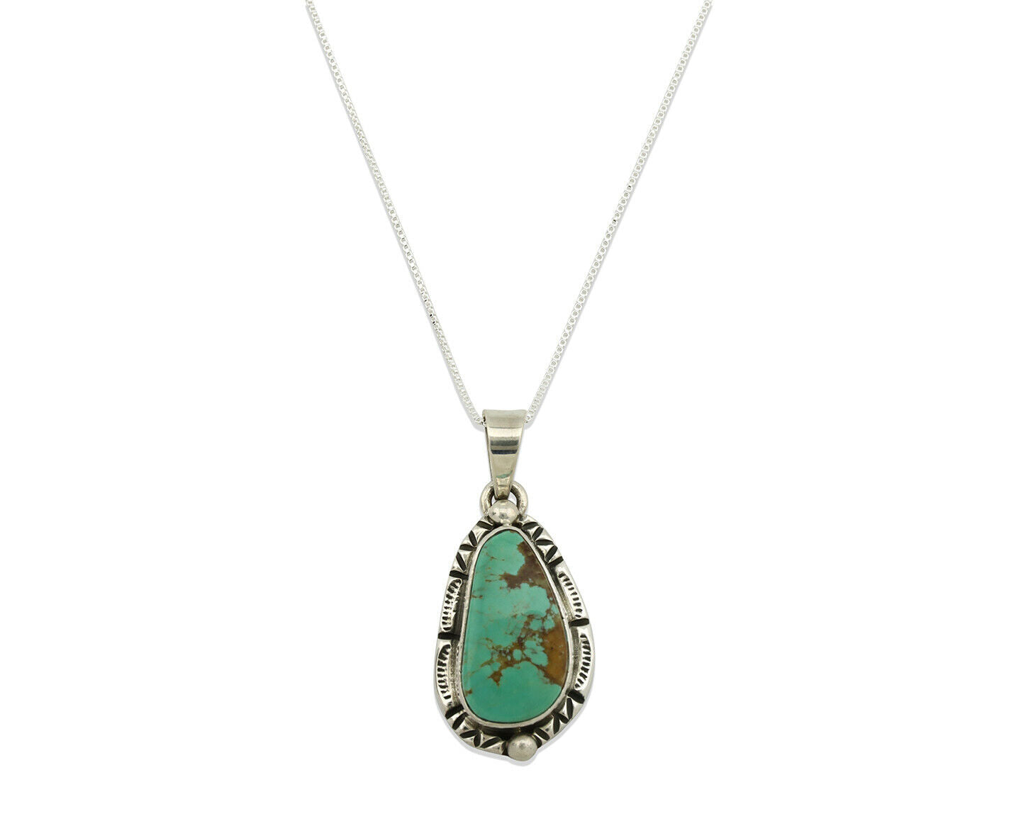 Navajo Necklace .925 Silver Kingman Turquoise Signed Tepee C.1980's