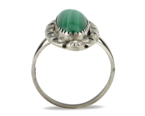 Navajo Ring 925 Silver Natural Malachite Artist Native American Signed H C.80's