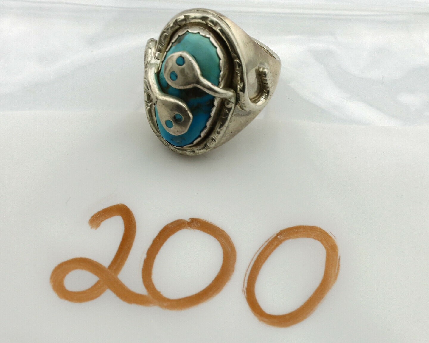 Zuni Ring .925 Silver Blue Turquoise Artist Signed Effie Calavaza C.1980's