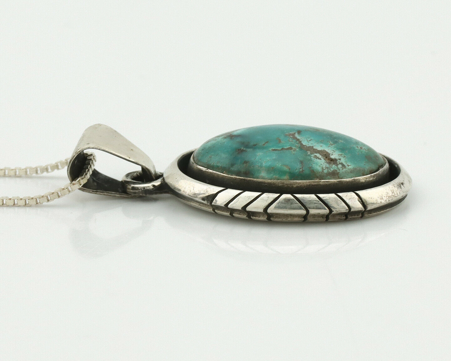 Navajo Necklace .925 Silver Nevada Turquoise Signed Setting Sun C.80's