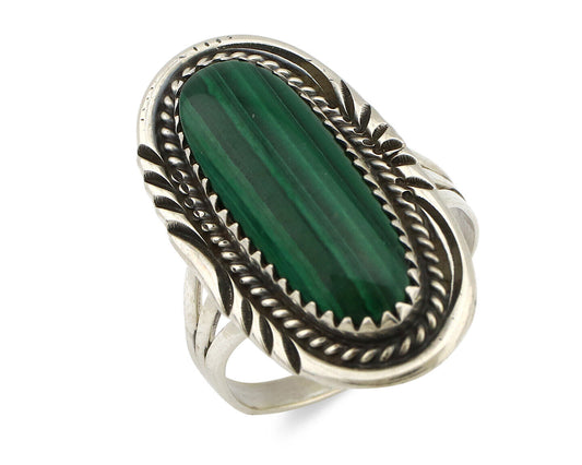 Navajo Ring 925 Silver Natural Malachite Artist Signed William Denetdale C80s