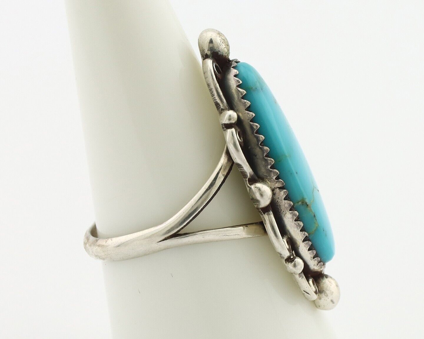 Navajo Ring .925 Silver Blue Gem Turquoise Artist Signed Billy Eagle C.80's