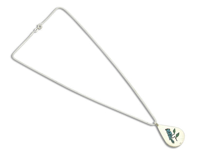 Zuni Inlaid Gemstone Pendant .925 Silver Signed LW Handmade Necklace