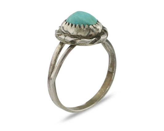 Navajo Handmade Ring .925 Silver Kingman Turquoise Native Artist C.80's