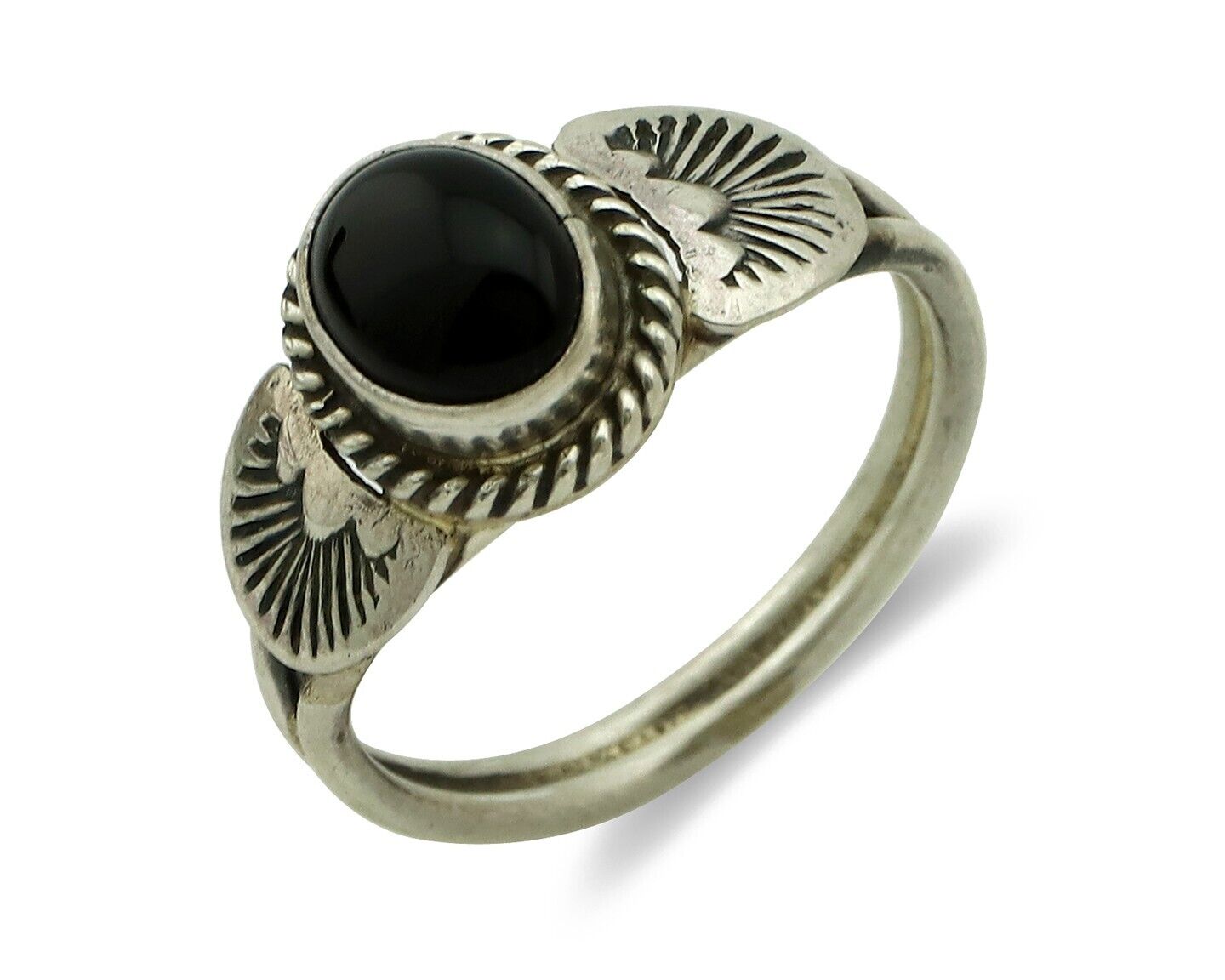 Navajo Ring 925 Silver Natural Mined Black Onyx Native American Artist C.80's