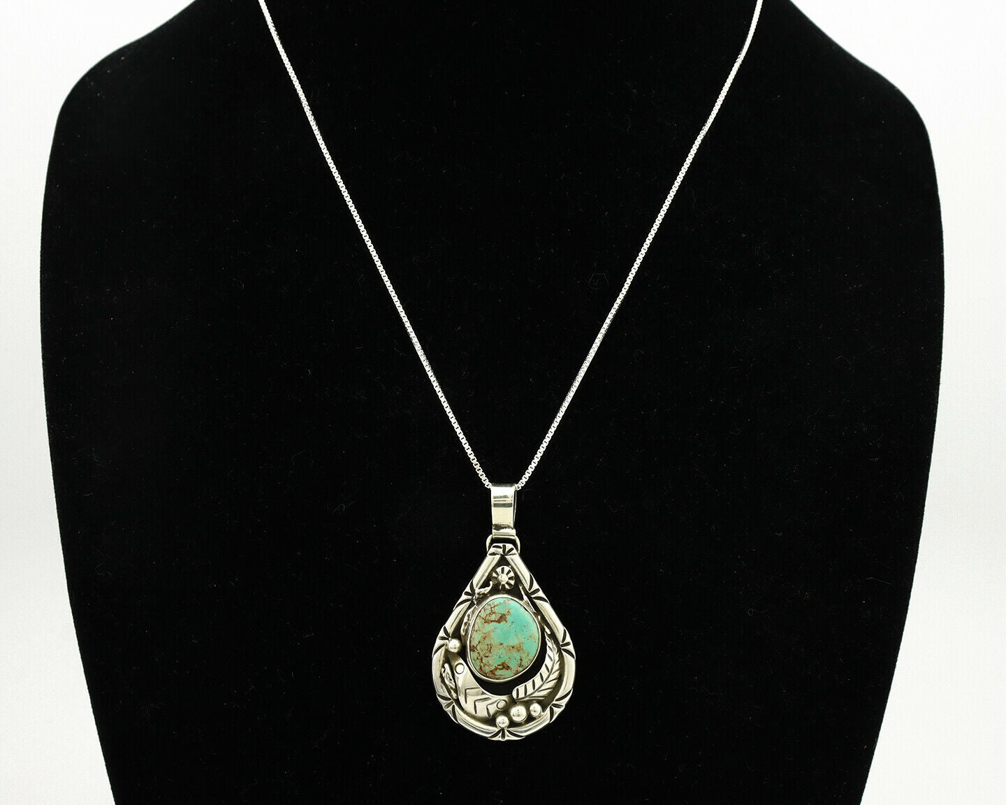 Navajo Necklace .925 Silver Kingman Turquoise Signed Tepee C.1980's